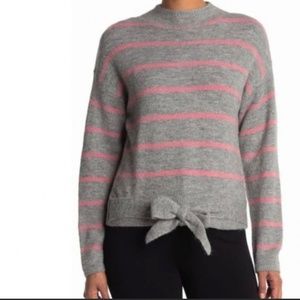 WAYF Sweater Mock Neck Front tie Twist Grey Pink Stripe NWT